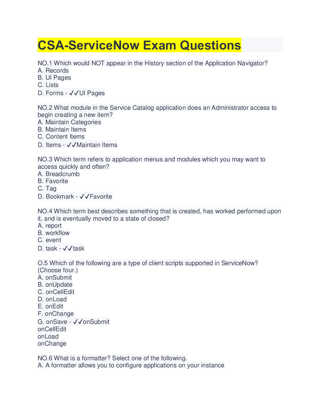 Preview image for CSA-ServiceNow Exam Questions(QUESTIONS&ANSWERS)